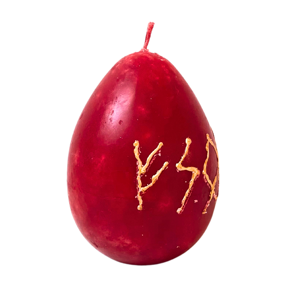 Ruunidega maagiline küünal ''mao aasta muna'' (punane)