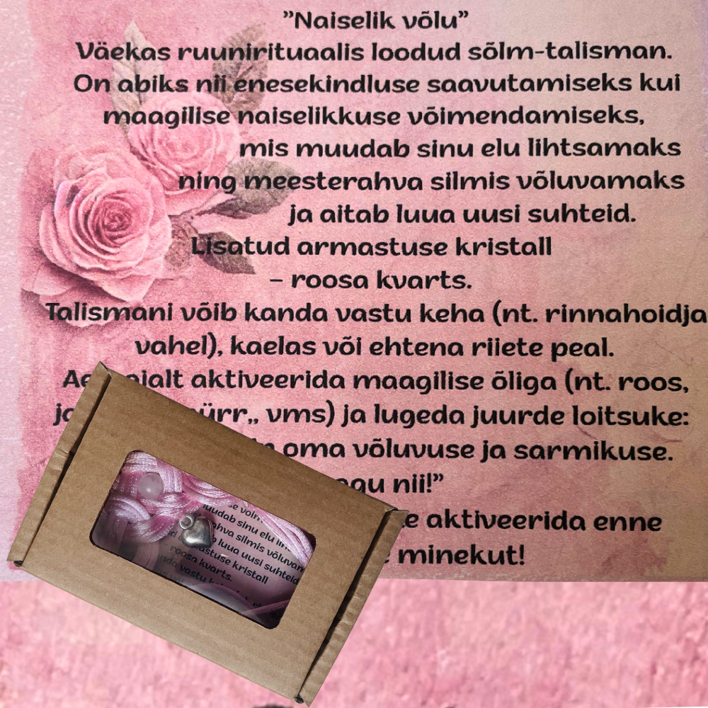 Talisman-maagiline sõlm ''Südamehelk'' on pakendatud aknaga kinkekarpi